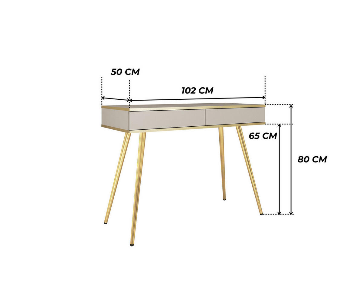 KONSOLENTISCH FORNO (Beige, Goldene Details, 2 Schubladen, goldene Metallfüße) - Gelb/Beige, Holz/Holzwerkstoff (50/102/80cm) - Ravio