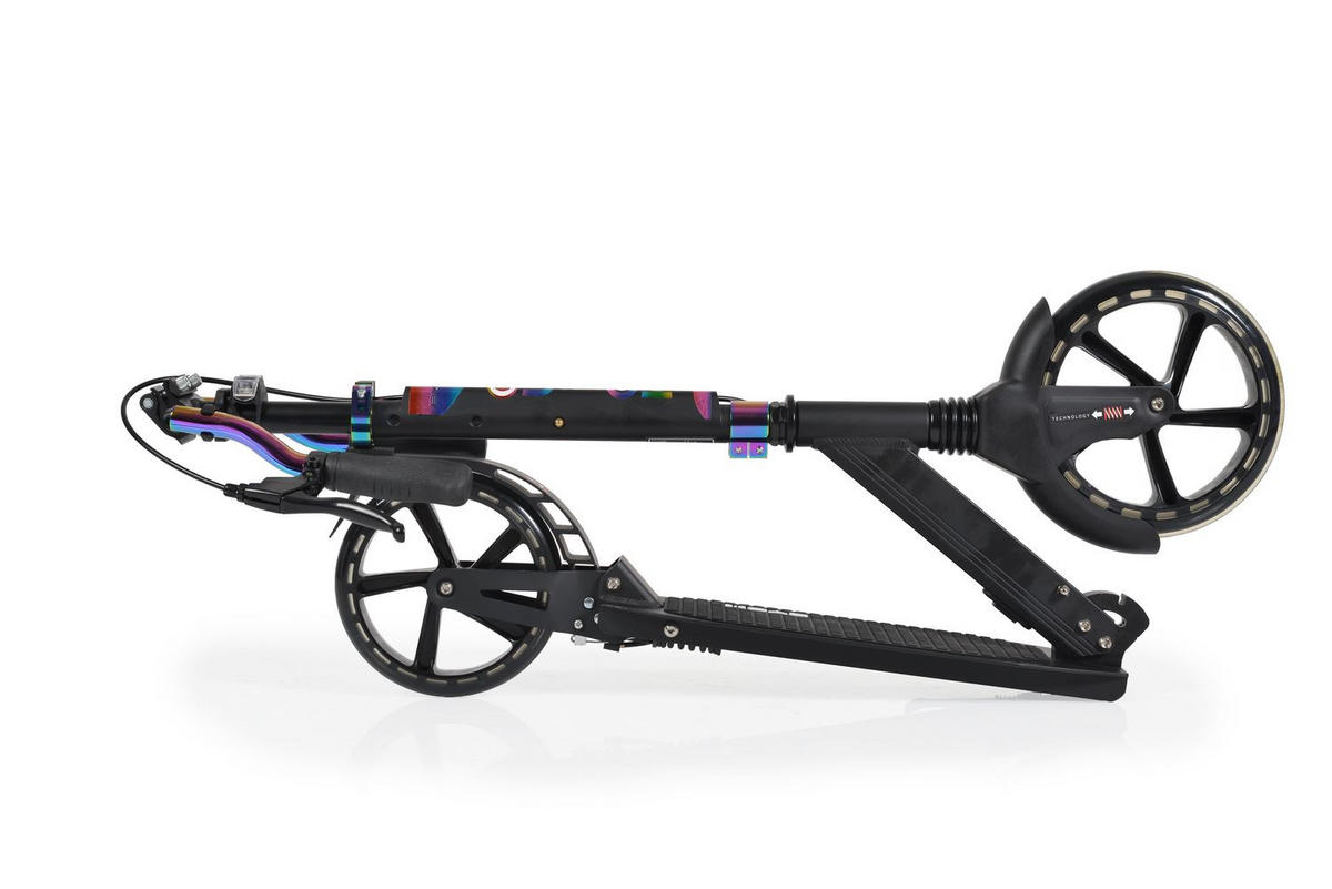 KINDERROLLER Quick klappbar schwarz Handbremse, Seitenständer, LED-Scheinwerfer - Schwarz, Metall (98/51/105cm)