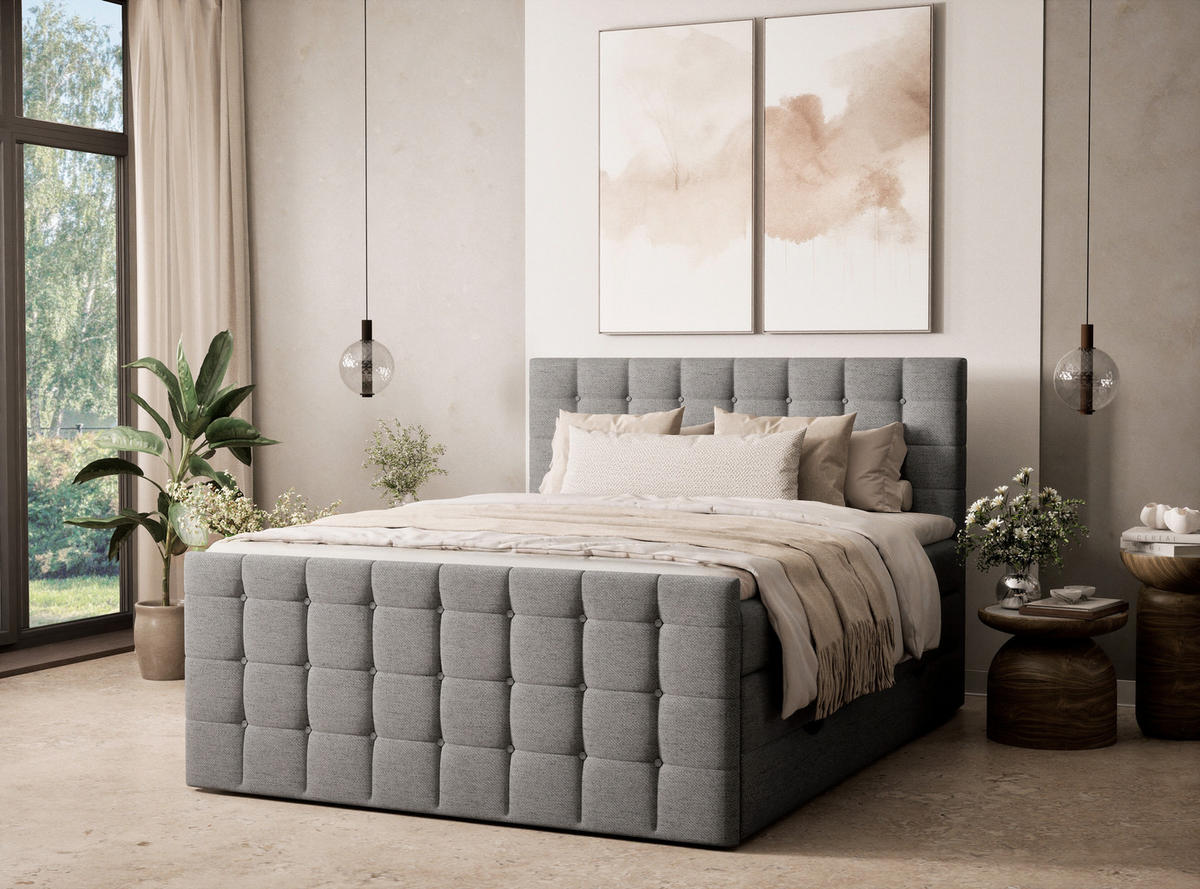 BOXSPRINGBETT Tasca 140/200 cm, in Grau, Bettkasten, Matratze, Topper - Schwarz/Grau, Holz/Holzwerkstoff (140/200cm) - Maison de Reve