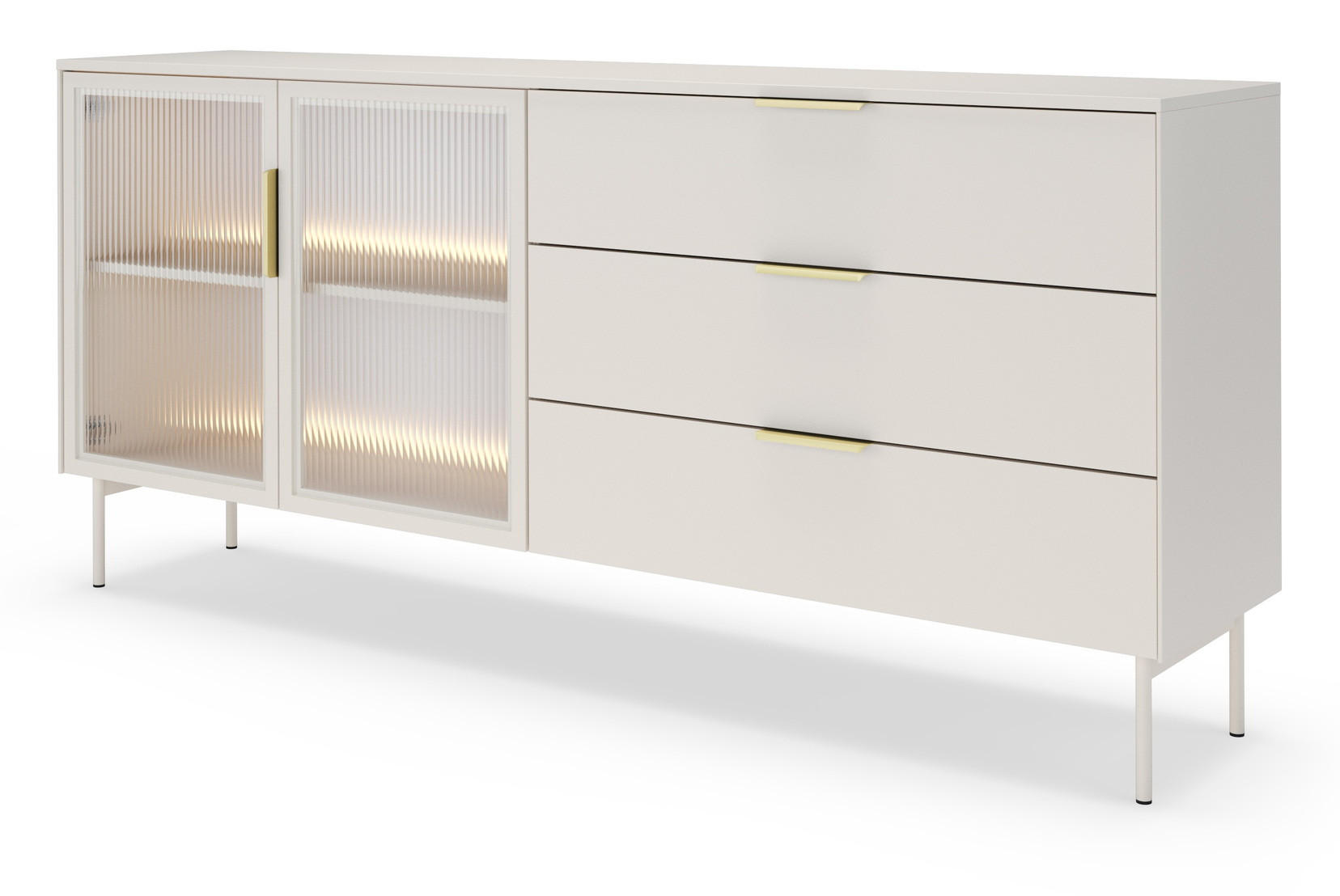 KOMMODE 182 cm Senza mit Schubladen, LED, Kaschmir - Kaschmir/Beige, Holz/Metall (182/82/39cm) - Emporius