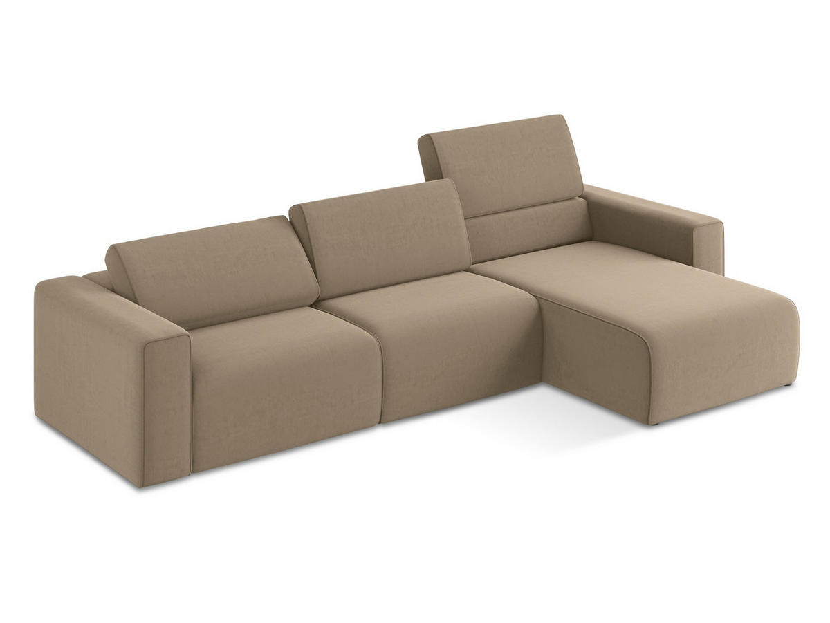 ECKSOFA Rechts Samt Stoff Beige - Beige/Schwarz, Kunststoff/Textil (314/167cm) - Makamii