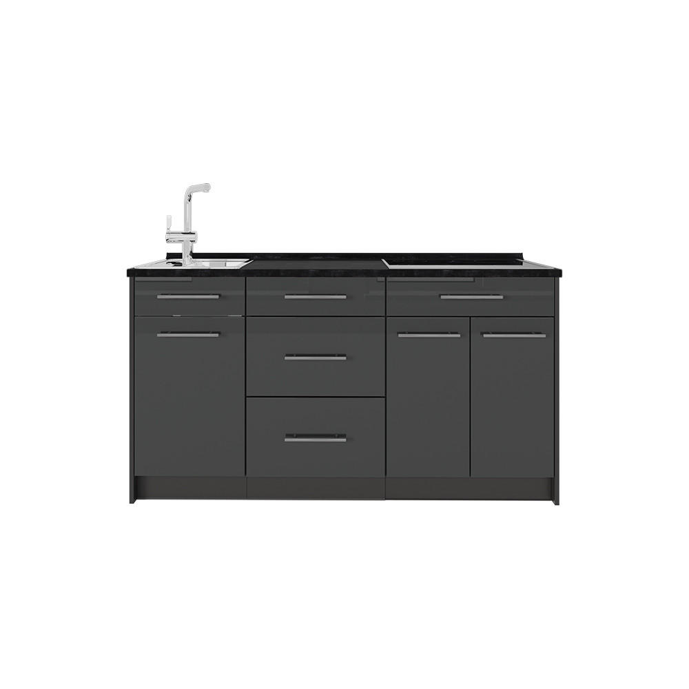 KÜCHENBLOCK Fame-Line, Anthrazit Hochglanz/Anthrazit, 150 cm ohne Arbeitsplatte - Schwarz Hochglanz/Anthrazit, Holzwerkstoff (150/82/51.6cm) - Vicco