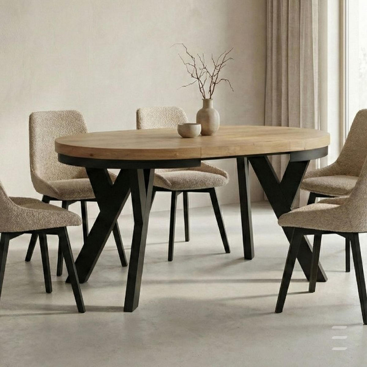 ESSTISCH Runder Ausziehbarer PERO 100/150 mit einem Ring-Gestell, Franklin Nuss / Kaschmir - Kaschmir/Dunkelbraun, Holz (150/100/77cm) - Dekori_Interiors