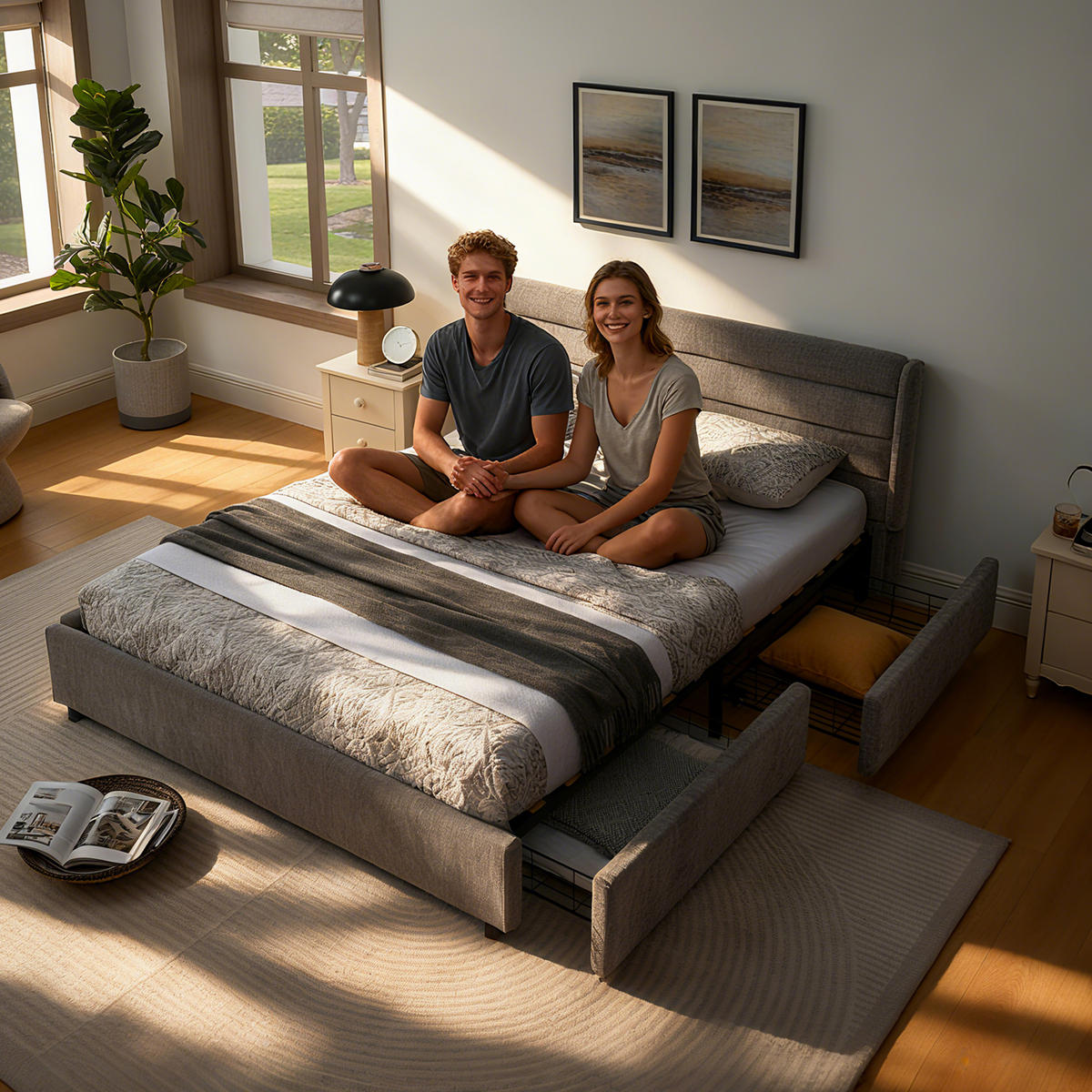 POLSTERBETT 160x200 cm Chenille Schubladen grau - Dunkelgrau, Kunststoff (160/200cm) - LEBENLANG