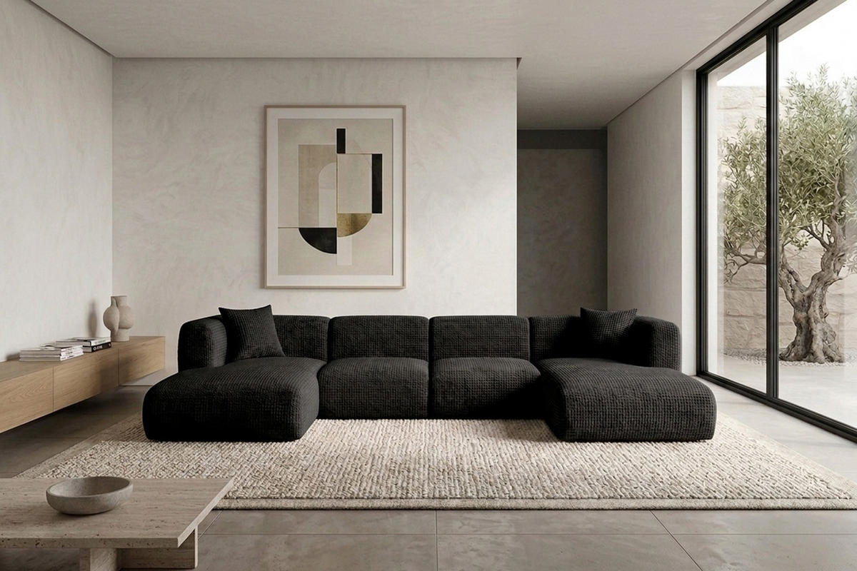 ECKSOFA U-Form, Chenille-Stoff Cremona, Anthrazit, GRETA - Anthrazit, Holz (408/70/179cm) - Kaiser Möbel