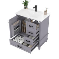 WASCHTISCHKOMBI 76/46/83,5 cm grau aus MDF und Keramik mit 3 Schubladen - Grau, Holzwerkstoff (76/83.5/46cm) - OKWISH
