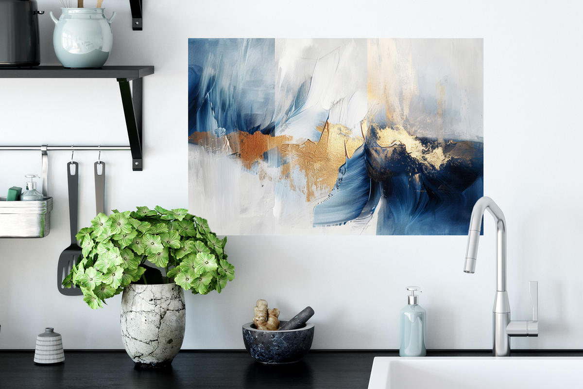 WANDTATTOO Gold - Blau - Aquarell - Kunst - Modern 60x40 cm - Hellblau, Kunststoff (60/40/0.1cm) - MuchoWow