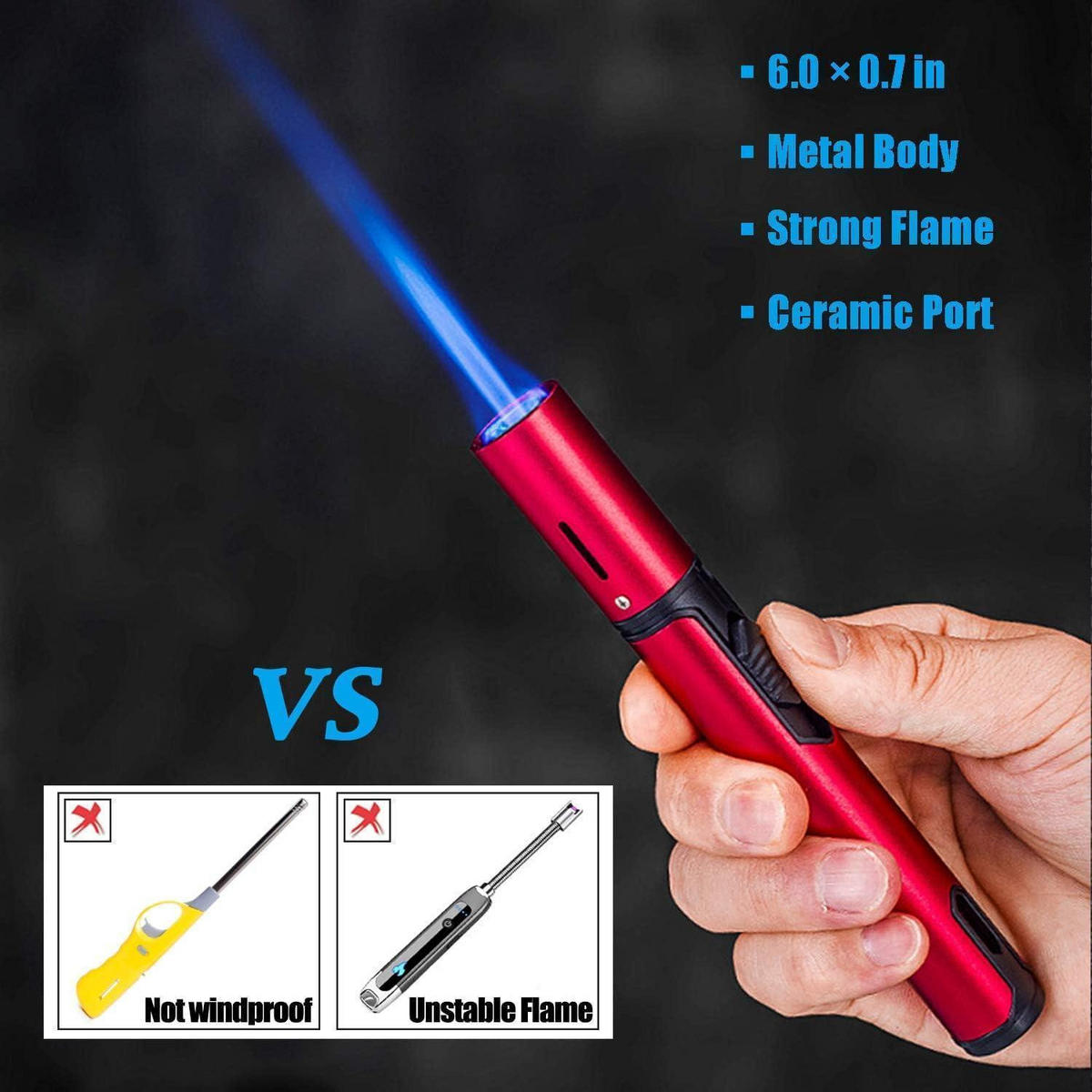 STABFEUERZEUG 2-teiliges Set Jetflamme nachfüllbar 15 cm - Multicolor, Metall (1.9/1.9/15.2cm)
