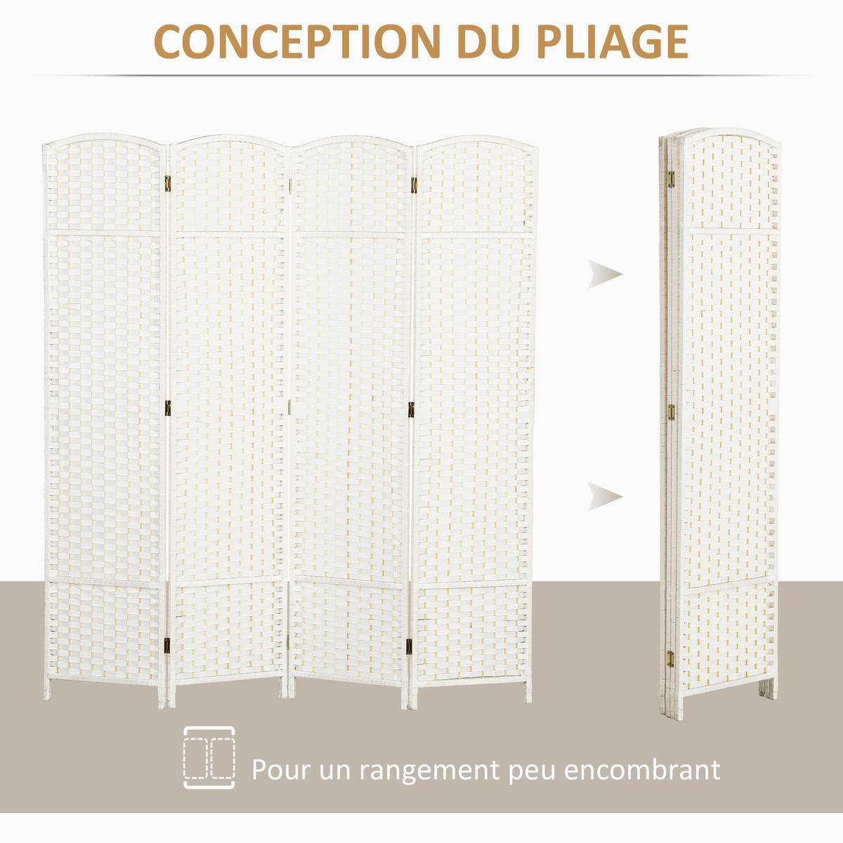 PARAVENT DE-14281 4 Paneele 160x170 cm klappbar Weiß - Weiß, Holz (160/170/1.6cm) - ComfortXL