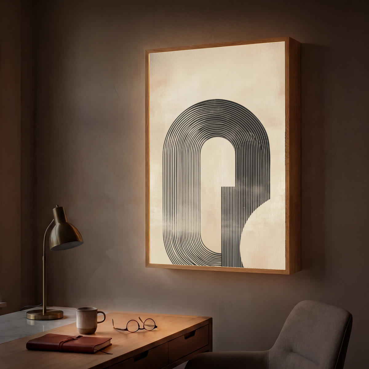 NÁSTĚNNÁ LAMPA S AKUMULÁTOREM Luk - Pruhy - Minimalistický - Černý 70x100 cm - béžová, kompozitní dřevo (70/100/8cm) - OnlyWow