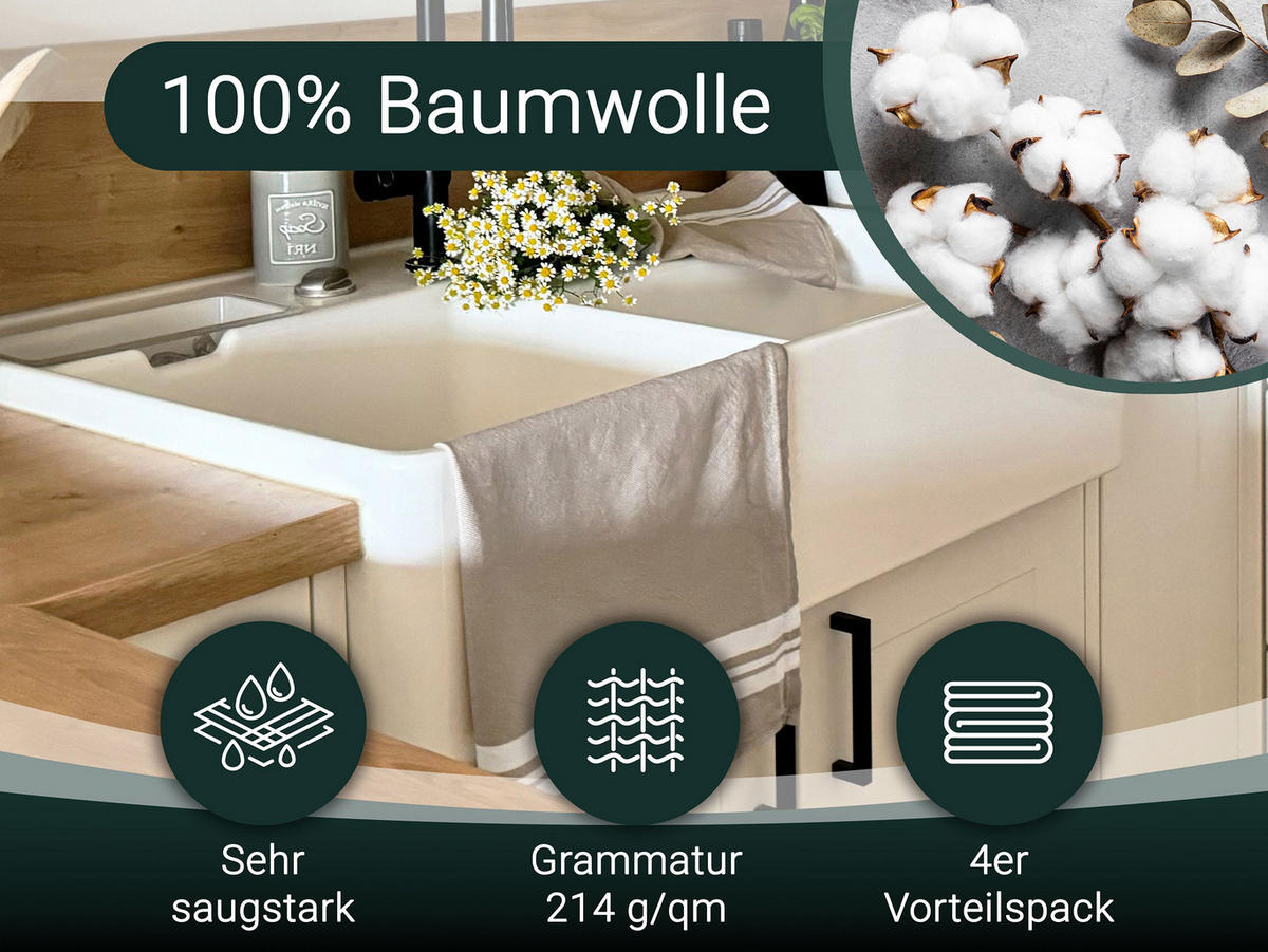 GESCHIRRTÜCHER, 5er-Set, 50x70 cm, 100% Baumwolle, Beige - Beige, Textil (50/70cm) - Zollner