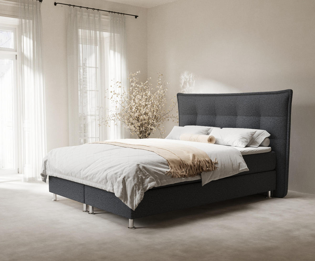 BOXSPRINGBETT Minori Schwarz 200/200 cm mit Latex-Topper - Silberfarben/Schwarz, Holz/Holzwerkstoff (200/200cm) - Maison de Reve