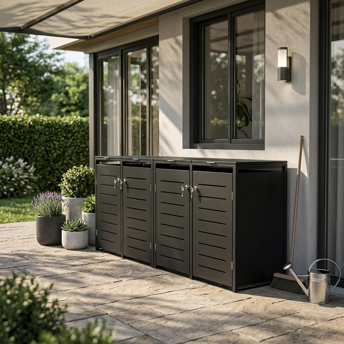 MÜLLTONNENVERKLEIDUNG London - Mülltonnenbox für 4 - Stahl verzinkt, anthrazit - Grau, Metall (264/116/80cm) - TPFGarden