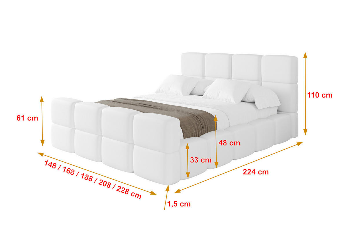 POLSTERBETT mit Bettkasten und Lattenrost, Bett mit Kopfteil, Boxbett ohne Matratze, Doppelbett mit Stauraum - NATA-Z 120x200 Weiß - Weiß, Holzwerkstoff/Textil (120/200cm) - ALTDECOR