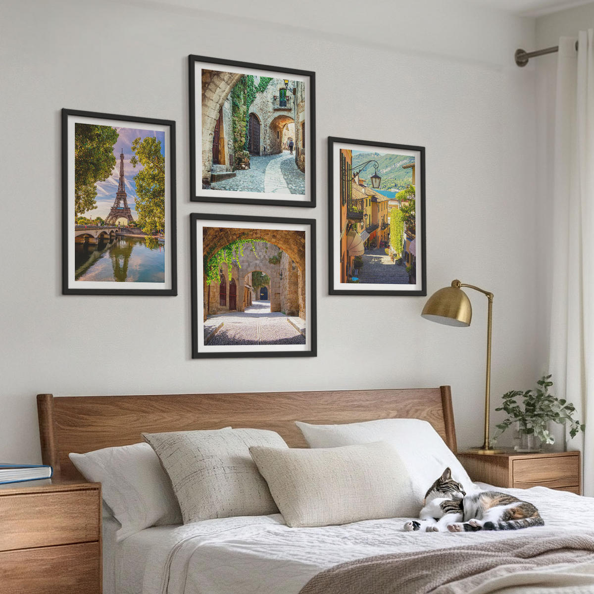 BILDER SET 4er Set - 50x50 cm & 40x60 cm Schwarzer Rahmen - Eiffels Straßenarchitektur - Schwarz, Kunststoff (50/50cm) - TULUP