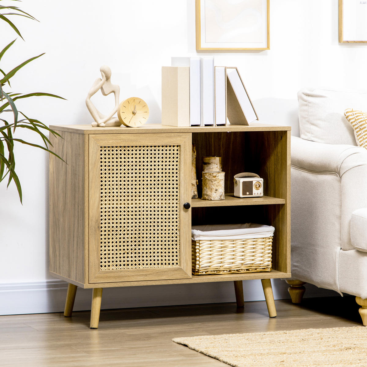 SIDEBOARD Holzoptik mit Rattan-Geflecht, 80/39/70 cm - Naturfarben, Holz (80/70/39cm) - PANGIVO