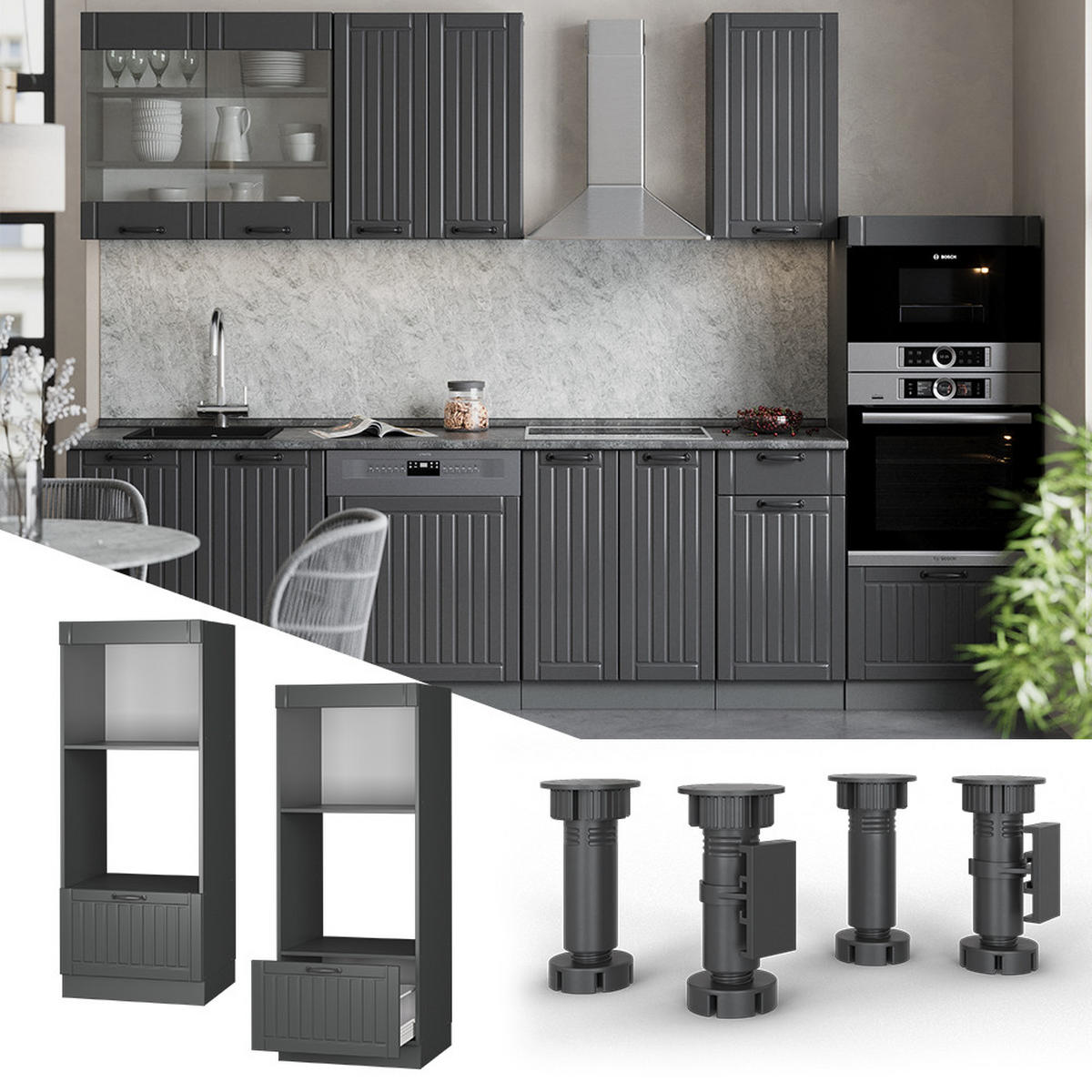 SKŘÍŇKA NA MIKROVLNNOU TROUBU Fame-Line Tmavě šedá - tmavě šedá/antracitová, kompozitní dřevo (60/153.6/58.1cm) - Vicco