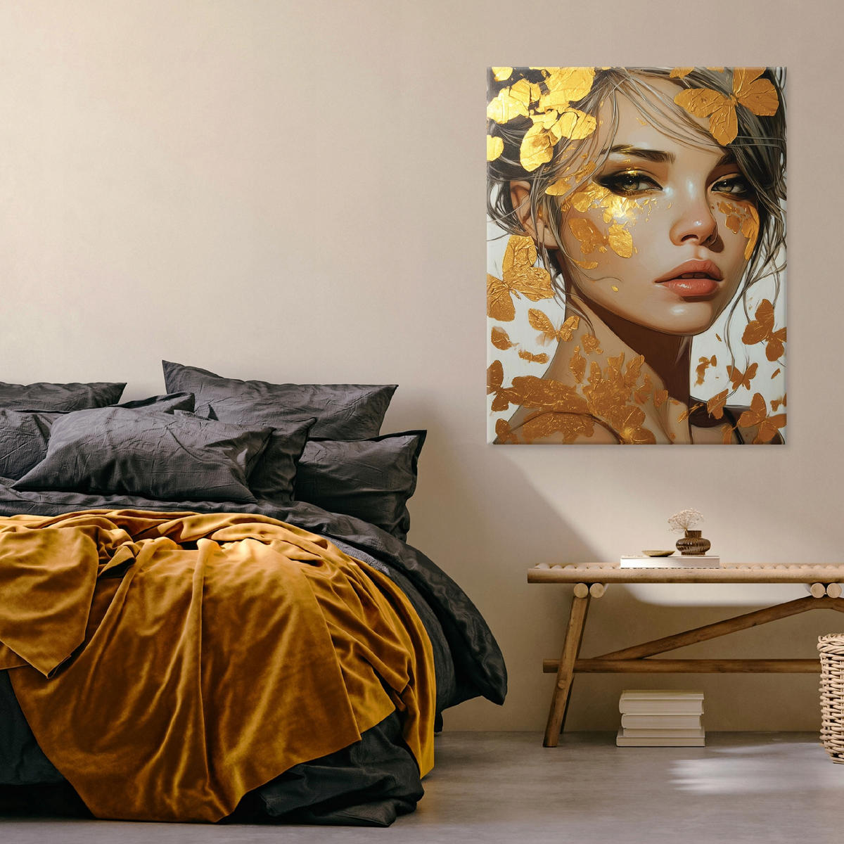 BILDER Frau Gold Abstrakt 120x80 - Multicolor, Holzwerkstoff (80/120cm) - Wallarena