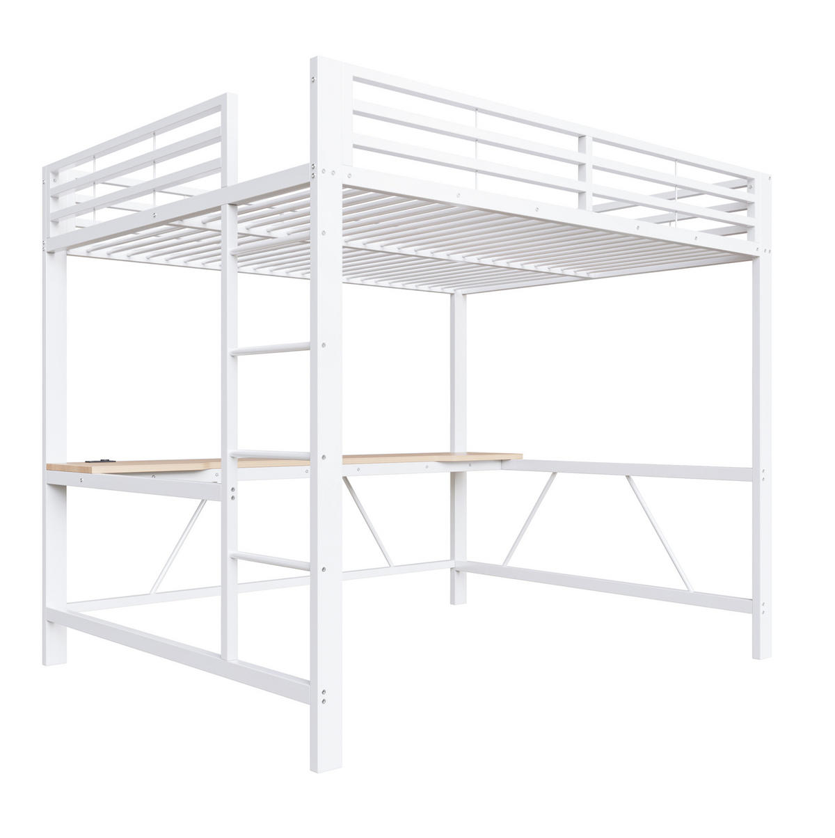 HOCHBETT 160x200 cm in Weiß mit Schreibtisch und LED-Beleuchtung - Weiß, Holzwerkstoff (160/200cm) - IVMEU