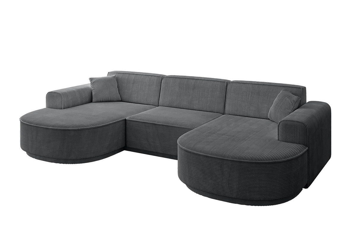 WOHNLANDSCHAFT MARI-U1 - 295x163x81 cm Dunkelgrau Cord - Dunkelgrau/Schwarz, Holzwerkstoff/Kunststoff (295/81/163cm) - ALTDECOR