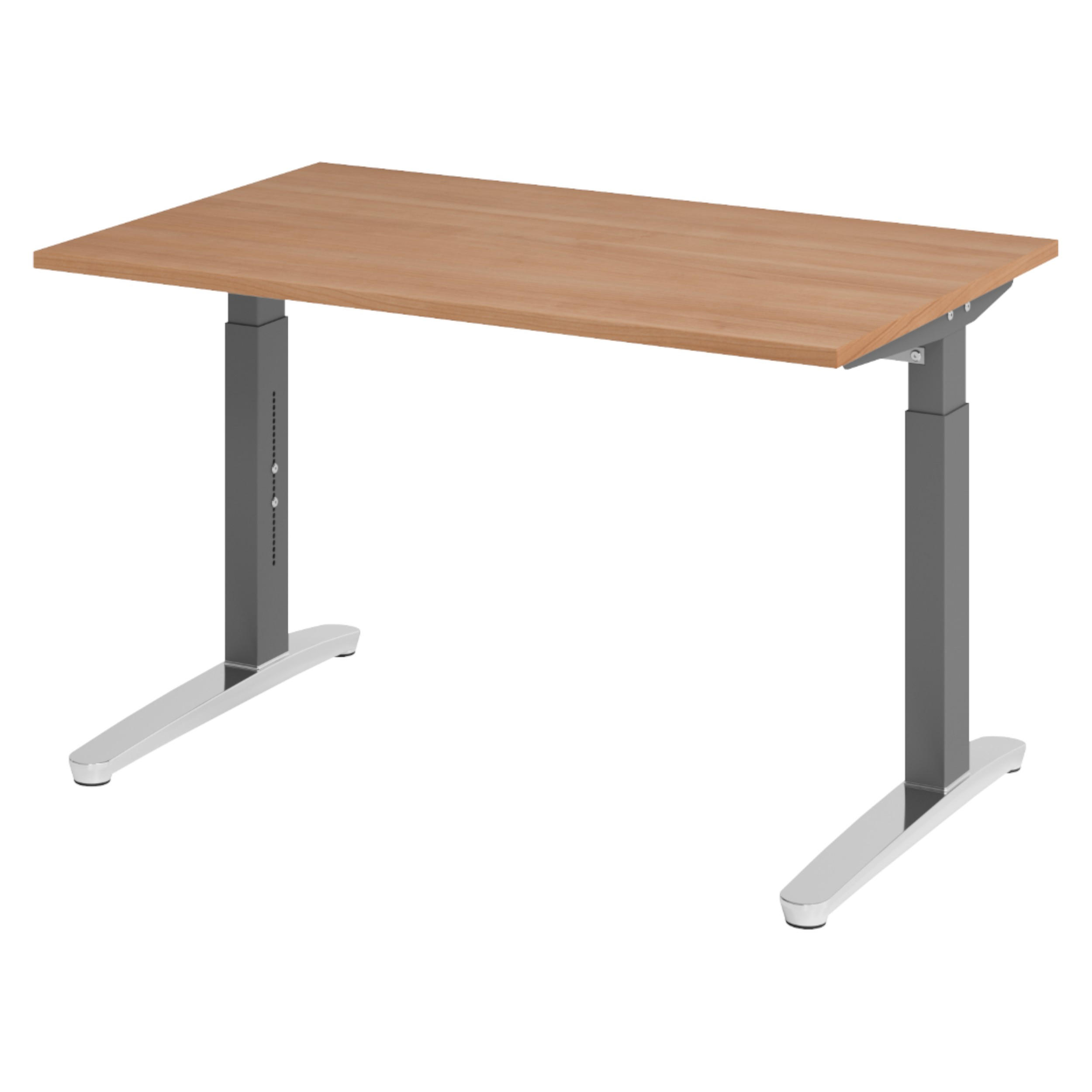SCHREIBTISCH Serie-XB 80/120/74 cm in Nussbaumfarben/Graphitfarben/Alu poliert - Nussbaumfarben/Graphitfarben, Holzwerkstoff (80/120/74cm) - bümö
