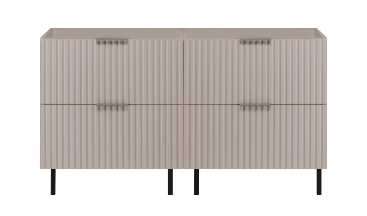WASCHBECKUNTERSCHRANK, Kaschmir, 120 (2 x 60) x 77 x 46 cm, silberner Griff, schwarze Beine, ohne Top - Beige/Silberfarben, Holzwerkstoff (120/77/46cm) - 3XE LIVING