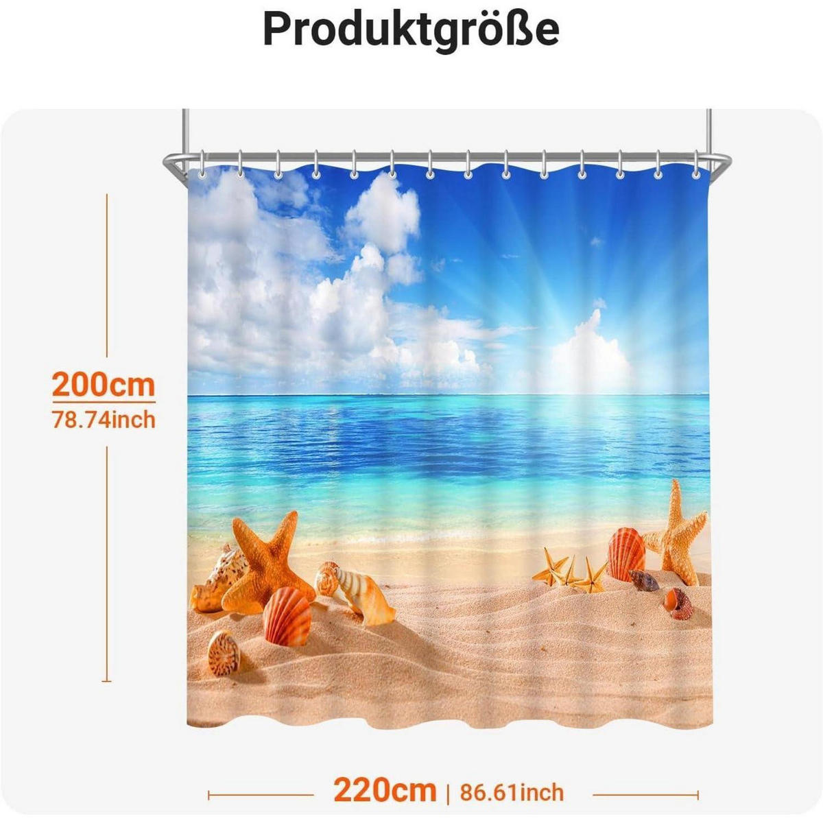DUSCHVORHANG 220 x 200 cm Sea Blue Textil Wasserabweisend Waschbar - Multicolor, Textil (200/220cm)