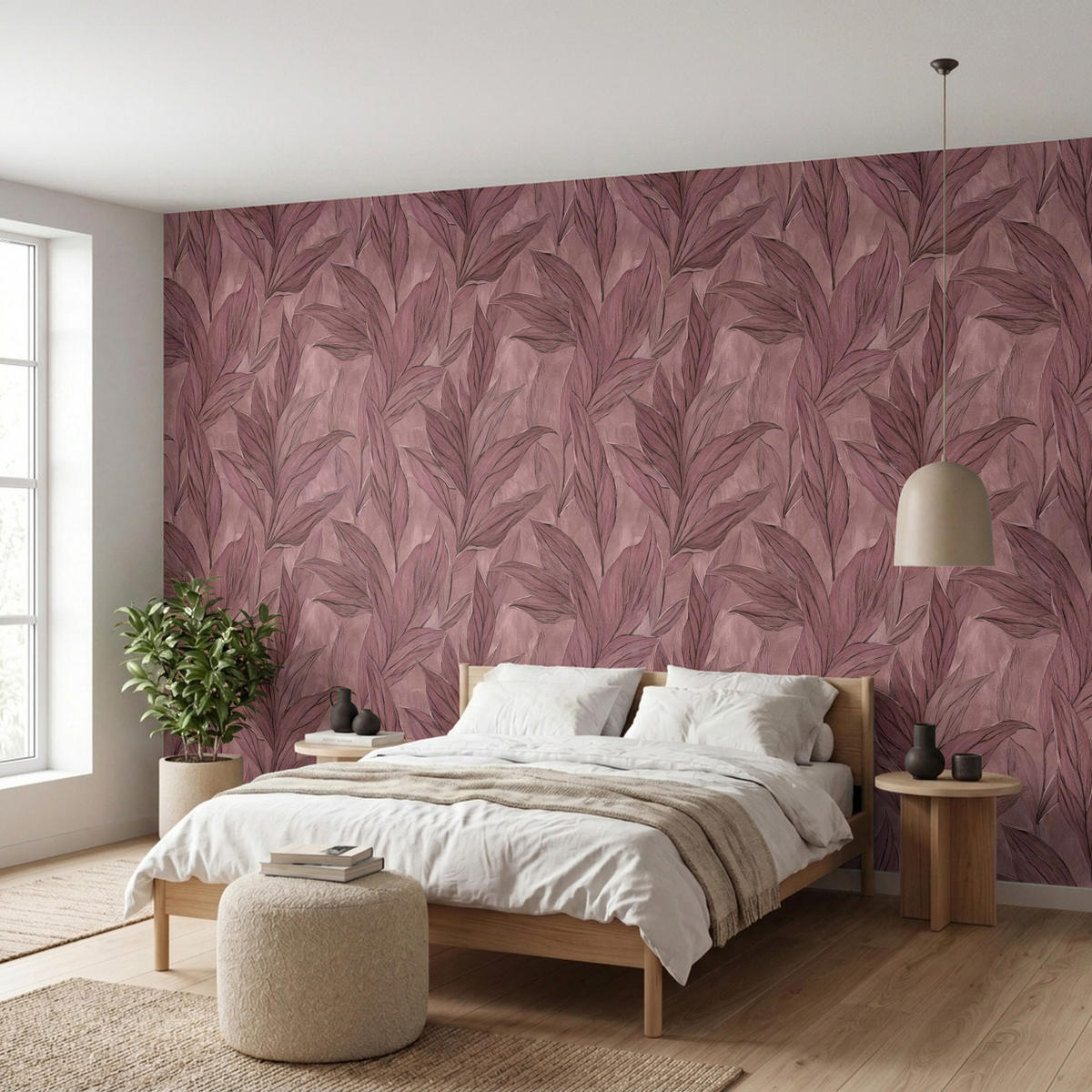 TAPETE - Blätter - Muster - Lila - 400x200 cm - Altrosa, Papier (400/200cm) - OnlyWow