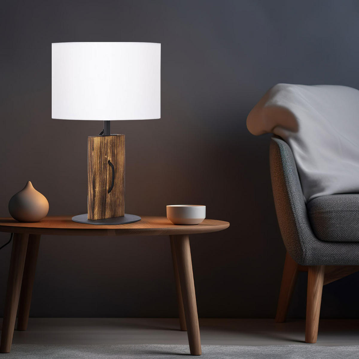 LED TISCHLEUCHTE Pinienholz Braun - Braun, Textil (25/25/40.2cm) - Nowa