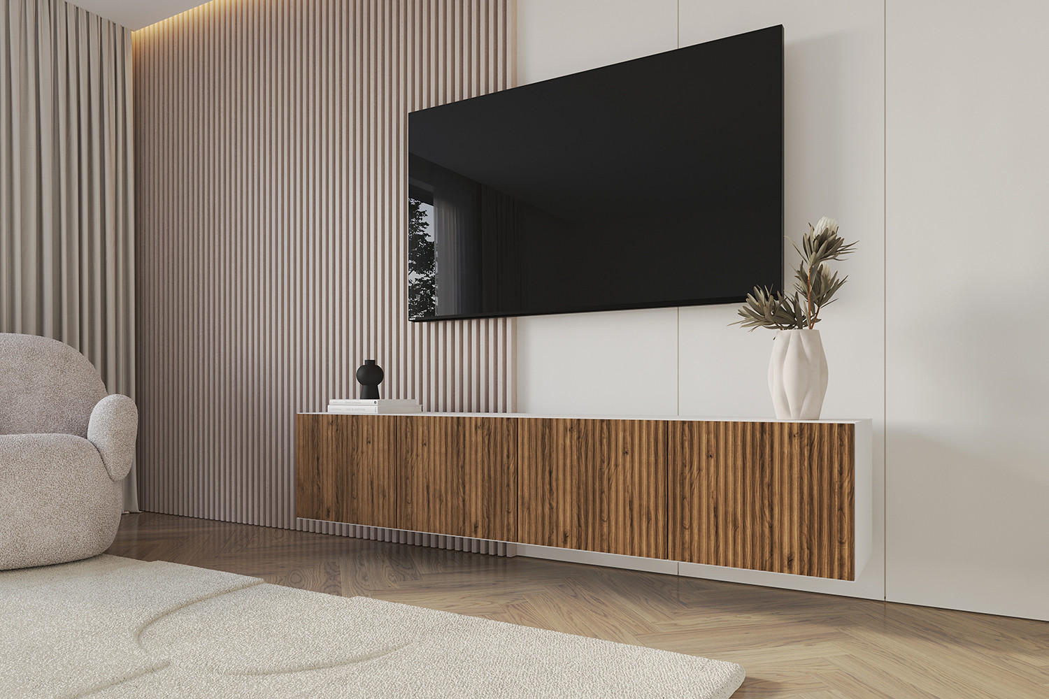 LOWBOARD NOA-2-W 2x100x40x41 cm - Weiß / Katania - Eiche Wotan, Holzwerkstoff (200/40/41cm) - ALTDECOR