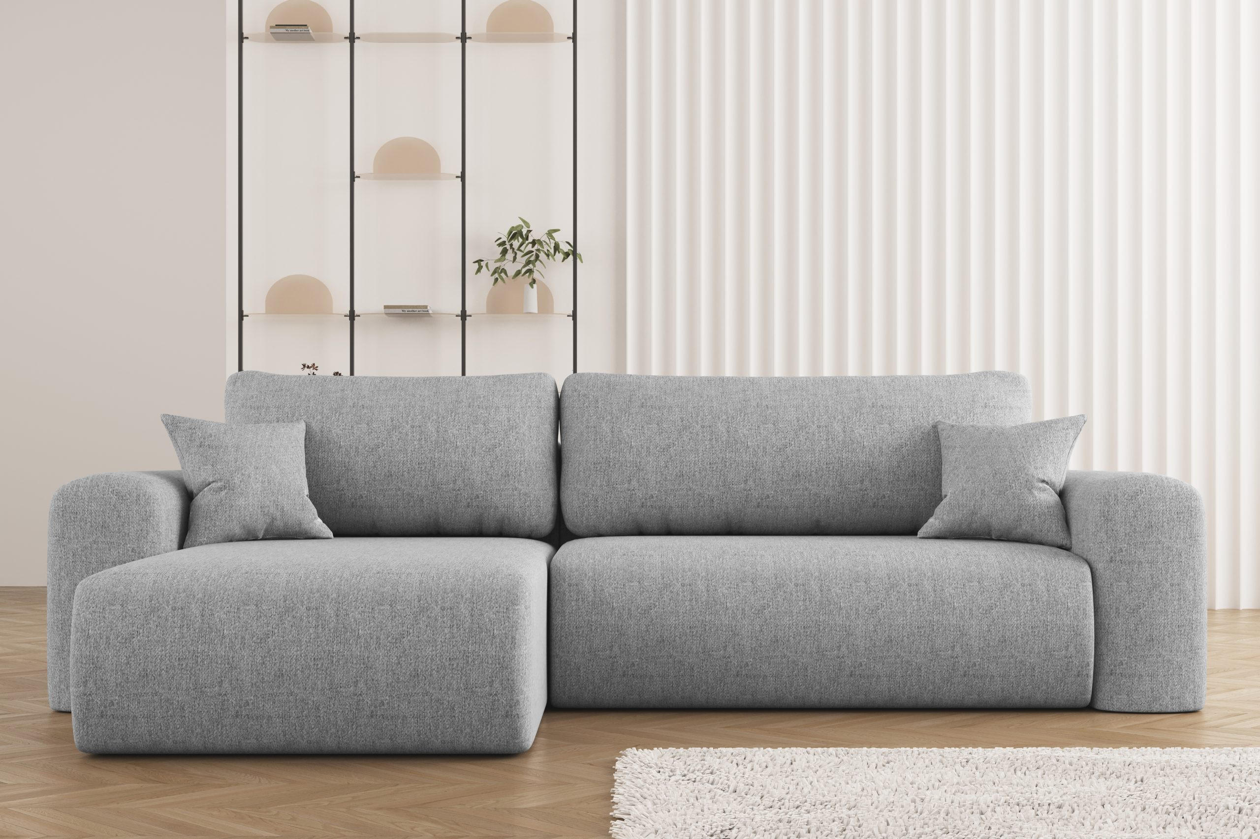 ECKSOFA Mit Schlaffunktion Und Bettkasten L-förmiges Sofa Capri Stoff Verita Links Grau - Grau, Holz (145/272cm) - Kaiser Möbel
