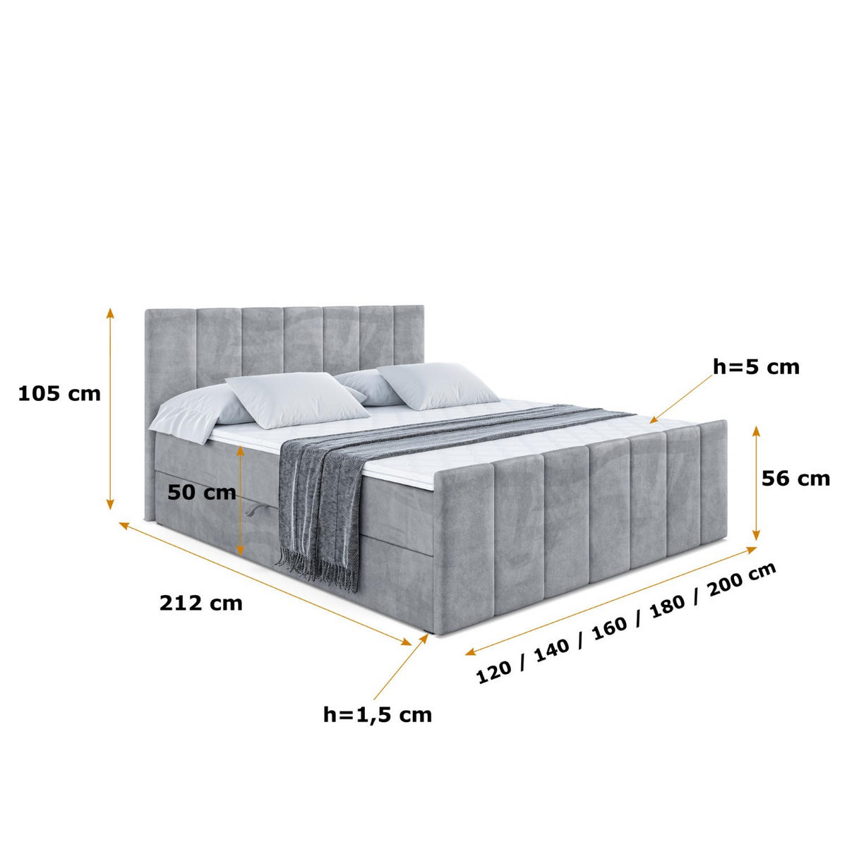 BOXBETT MOETI-Z - 120x200 cm - H4 - Grau - Grau, Holzwerkstoff (120/200cm) - ALTDECOR