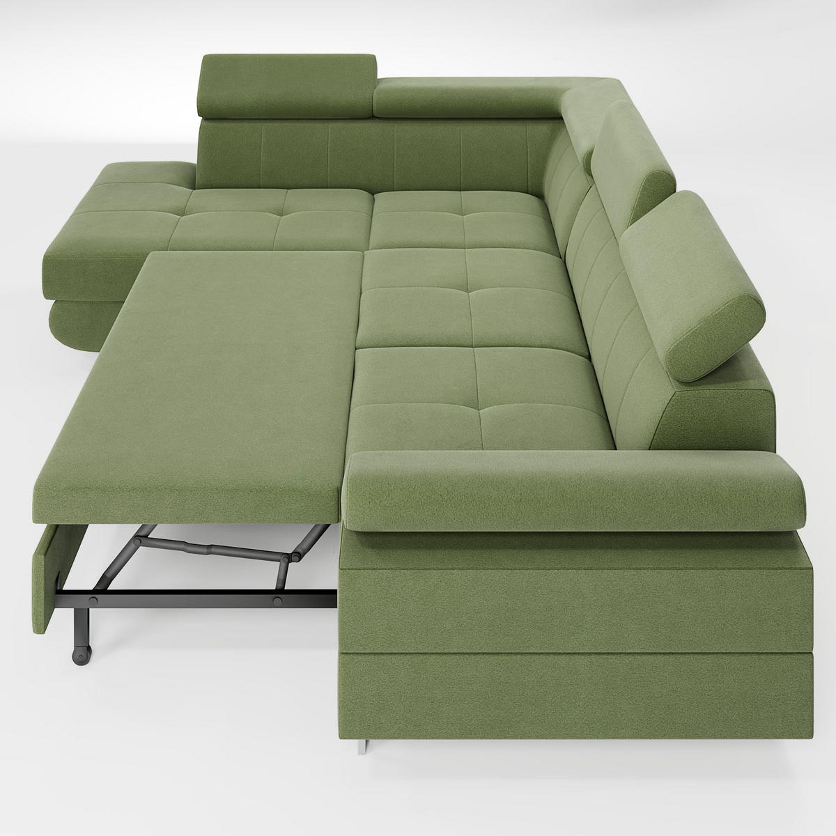 ECKSOFA CAROLINE Rechts Gelb matter Veloursstoff mit Schlaffunktion und Bettkasten - Chromfarben/Gelb, Textil (253/190cm) - Barchello