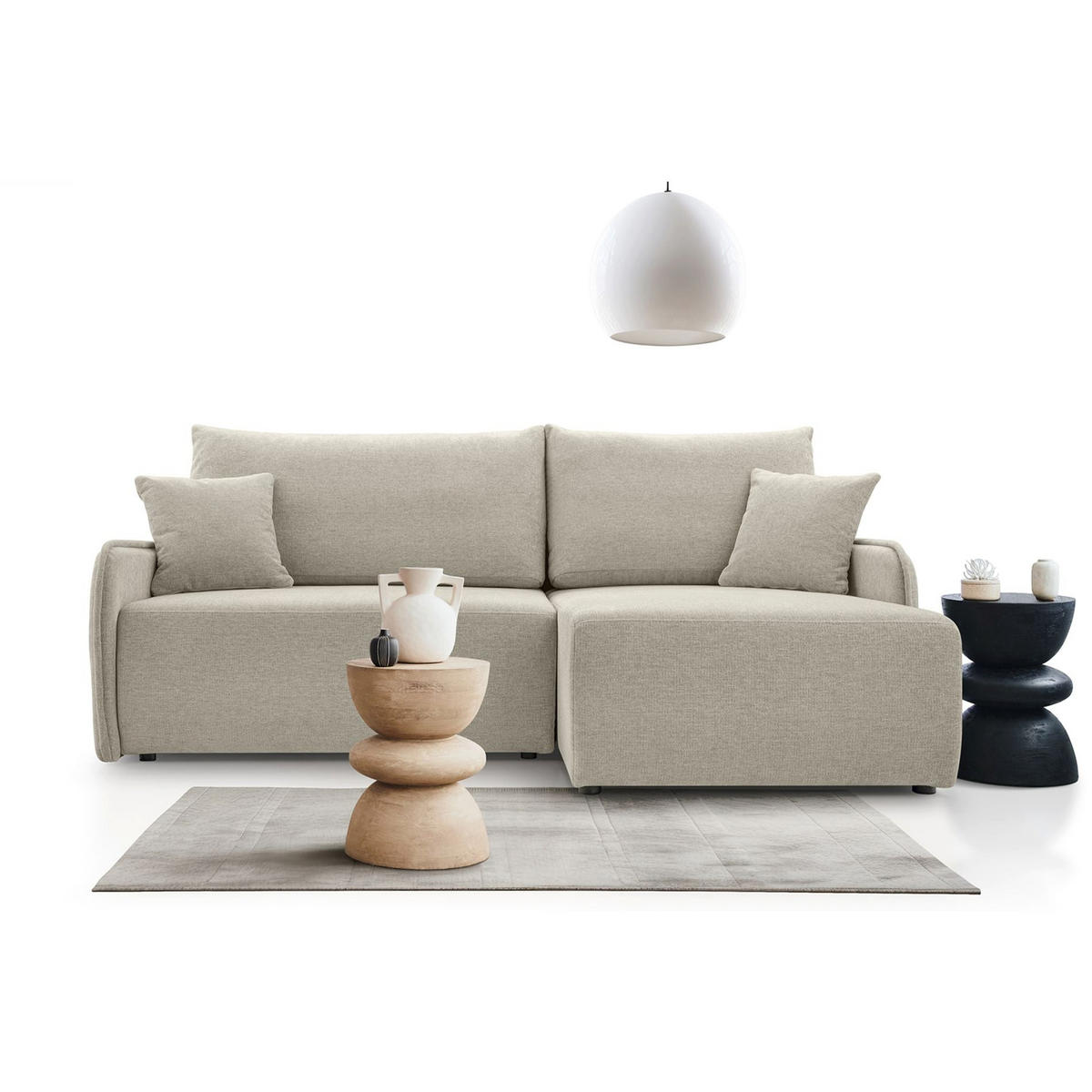 ECKSOFA Netarro, Beige Chenille, rechtsseitig - Beige/Schwarz, Kunststoff/Textil (147/198cm) - Selsey