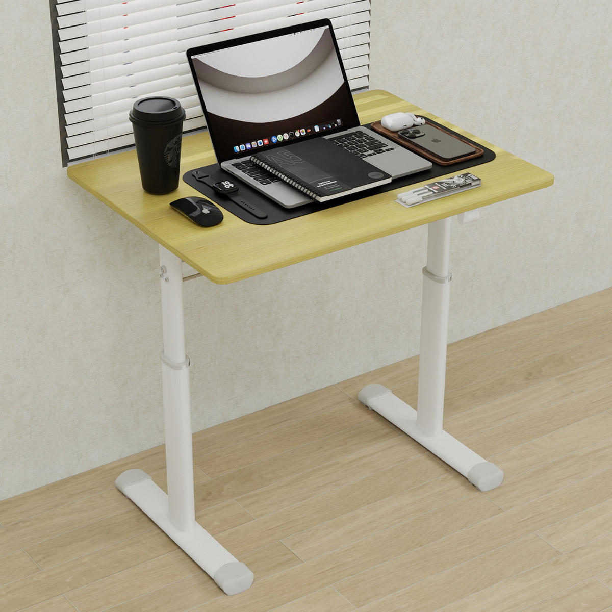 SCHREIBTISCH in Naturfarbe Kinderschreibtisch mit kompaktem Design für Arbeitszimmer, B80/T60/H90 cm - Weiß/Naturfarben, Holzwerkstoff/Metall (60/80/90cm) - STILVORA