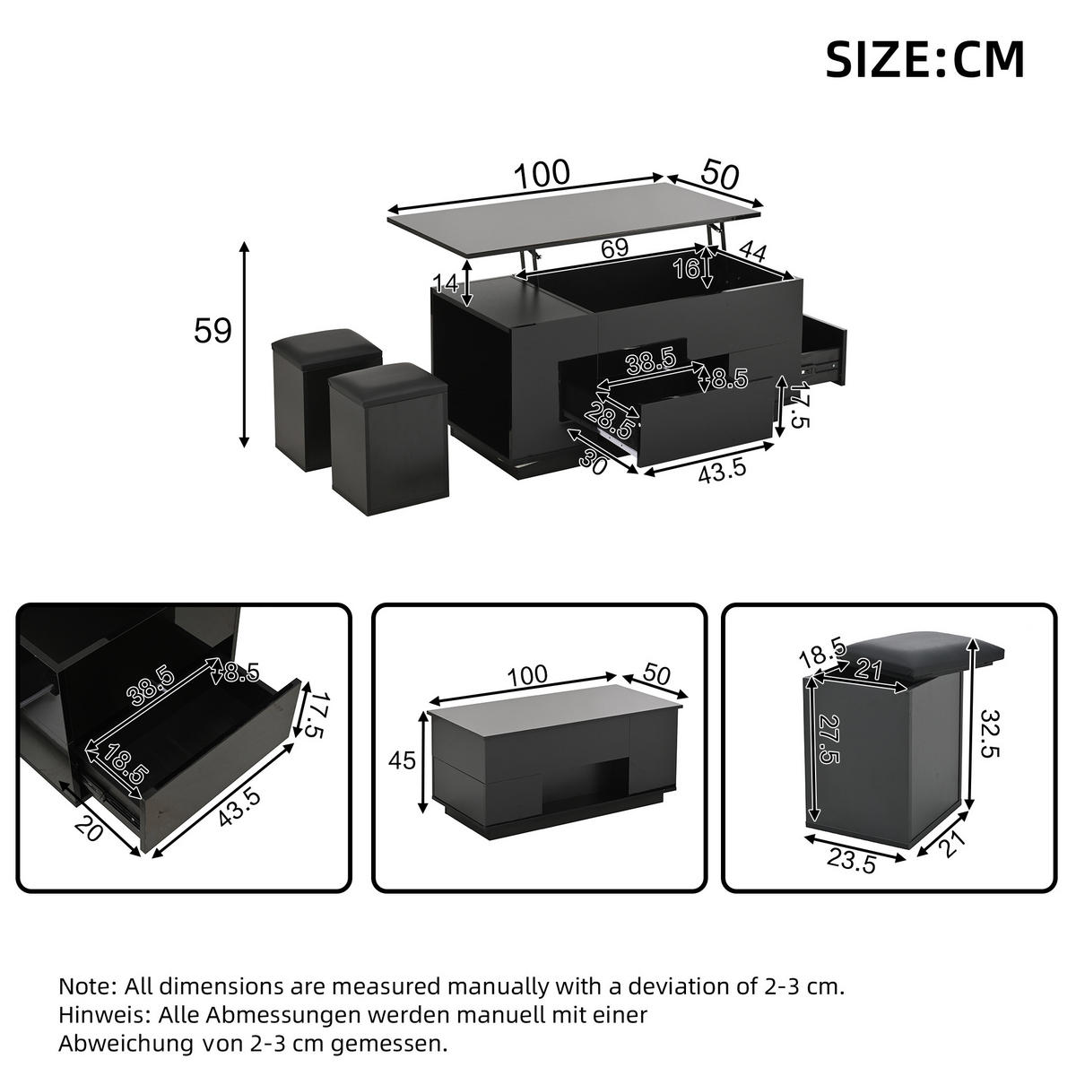 COUCHTISCH Schwarz - Schwarz, Holzwerkstoff (100/50/40cm)