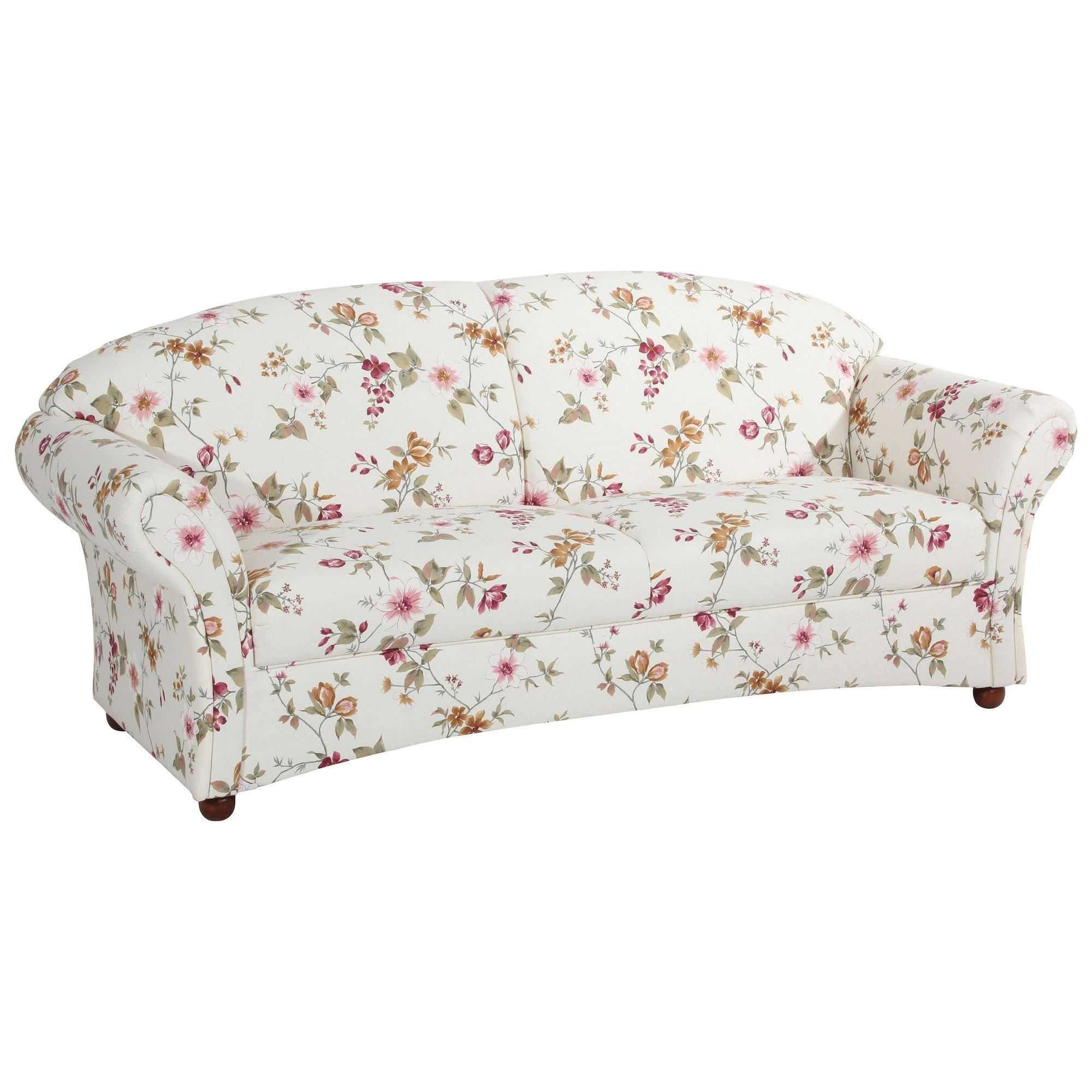 SOFA Landhaus 2,5-Sitzer Kama Bezug Flachgewebe Blumenmuster 2 - Rot/Weiß, Kunststoff (202/85/81cm) - 58aufmkessel