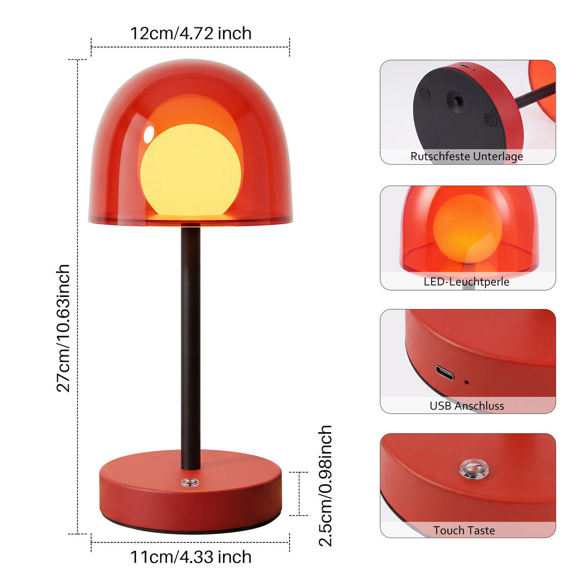 LED STOLNÍ LAMPA 12/12/27 cm - červená, kov/plast (12/12/27cm) - ZMH
