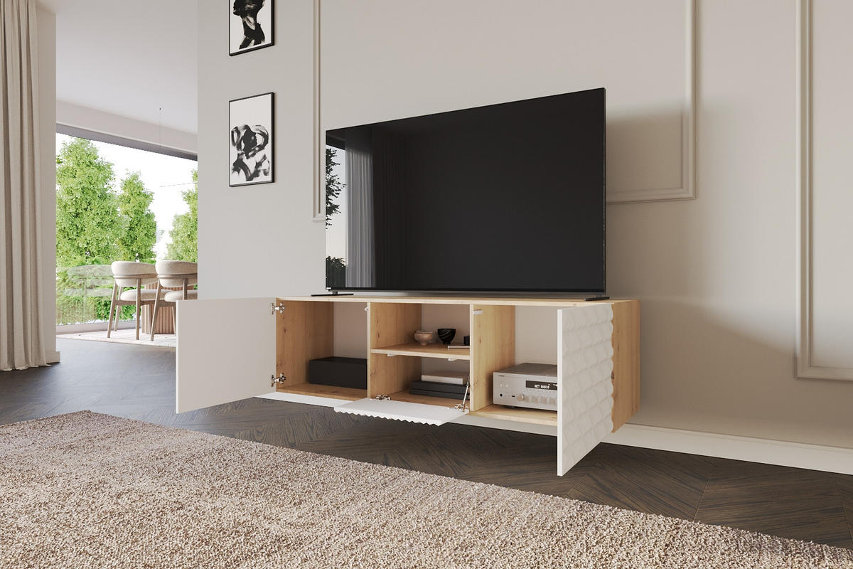 LOWBOARD VIRA-W 140x40x41 cm - Artisan / Weiß - Weiß, Holzwerkstoff (140/40/41cm) - ALTDECOR