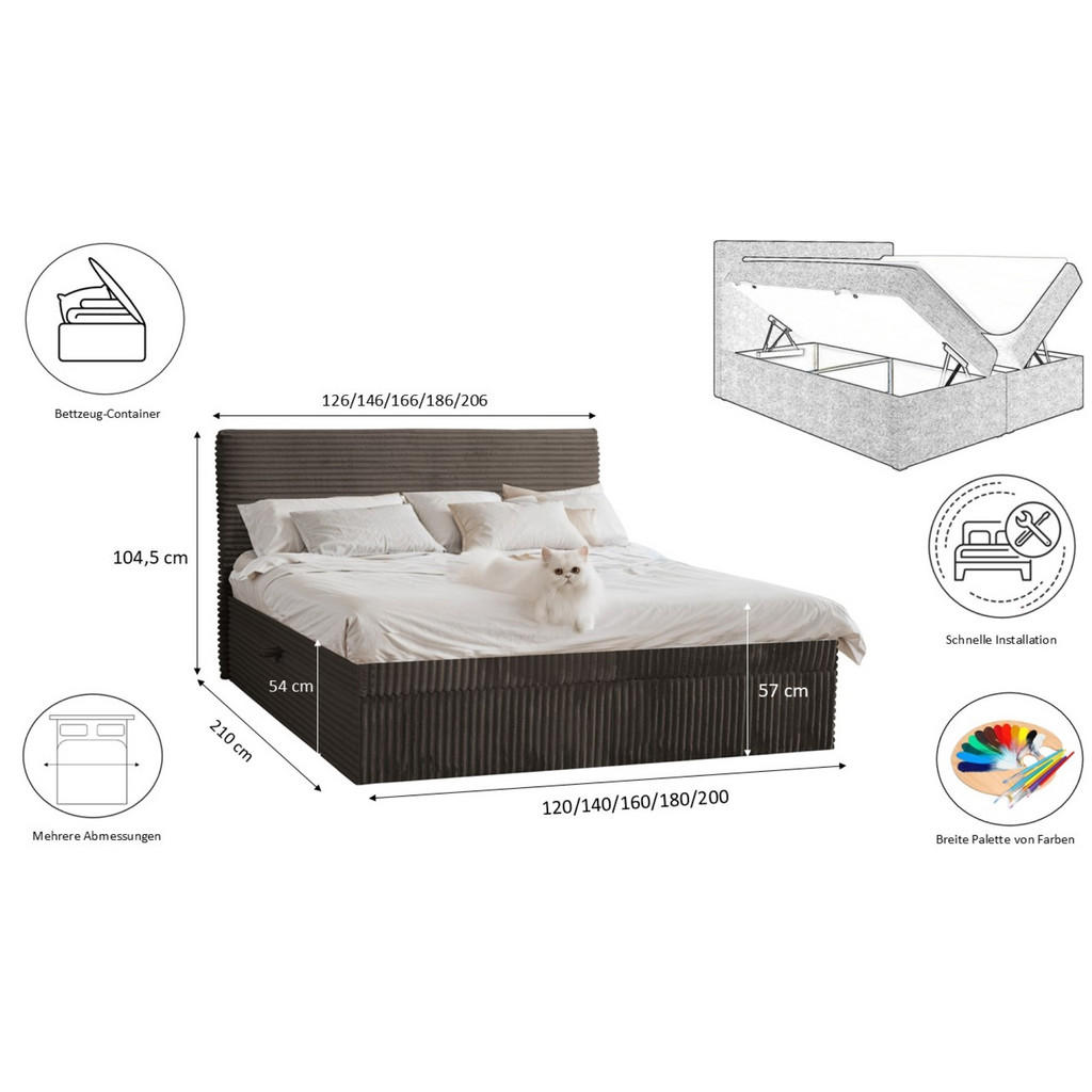 Thumbnail - Kaiser Möbel Boxbett, Braun, Textil, H3, Höhe ca. 20 cm, 120x200 cm, Schlafzimmer, Betten, Boxspringbetten