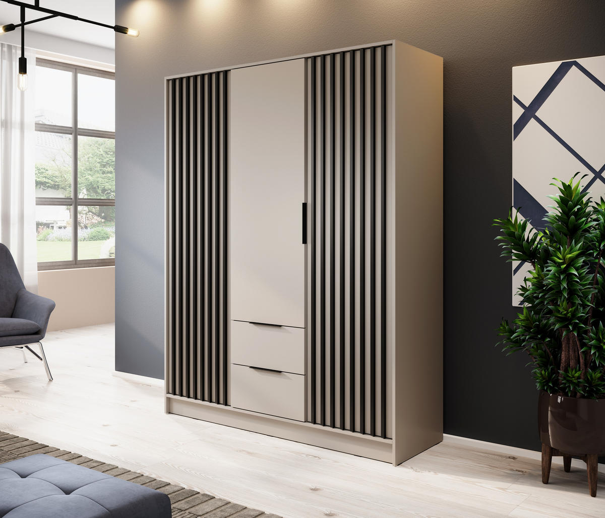 DREHTÜRENSCHRANK NELIANA 155/200/51 cm 3-türig Kaschmir - Kaschmir, Holzwerkstoff (155/200/51cm) - MASSENO