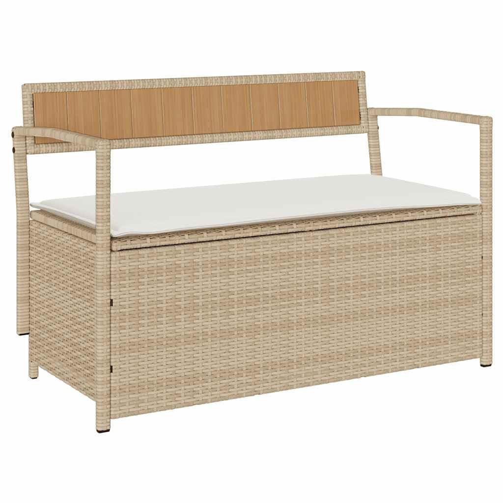 GARTENBANK Mit Stauraum Und Kissen Beige Poly Rattan - Beige, Kunststoff (54/74/111.5cm) - vidaXL