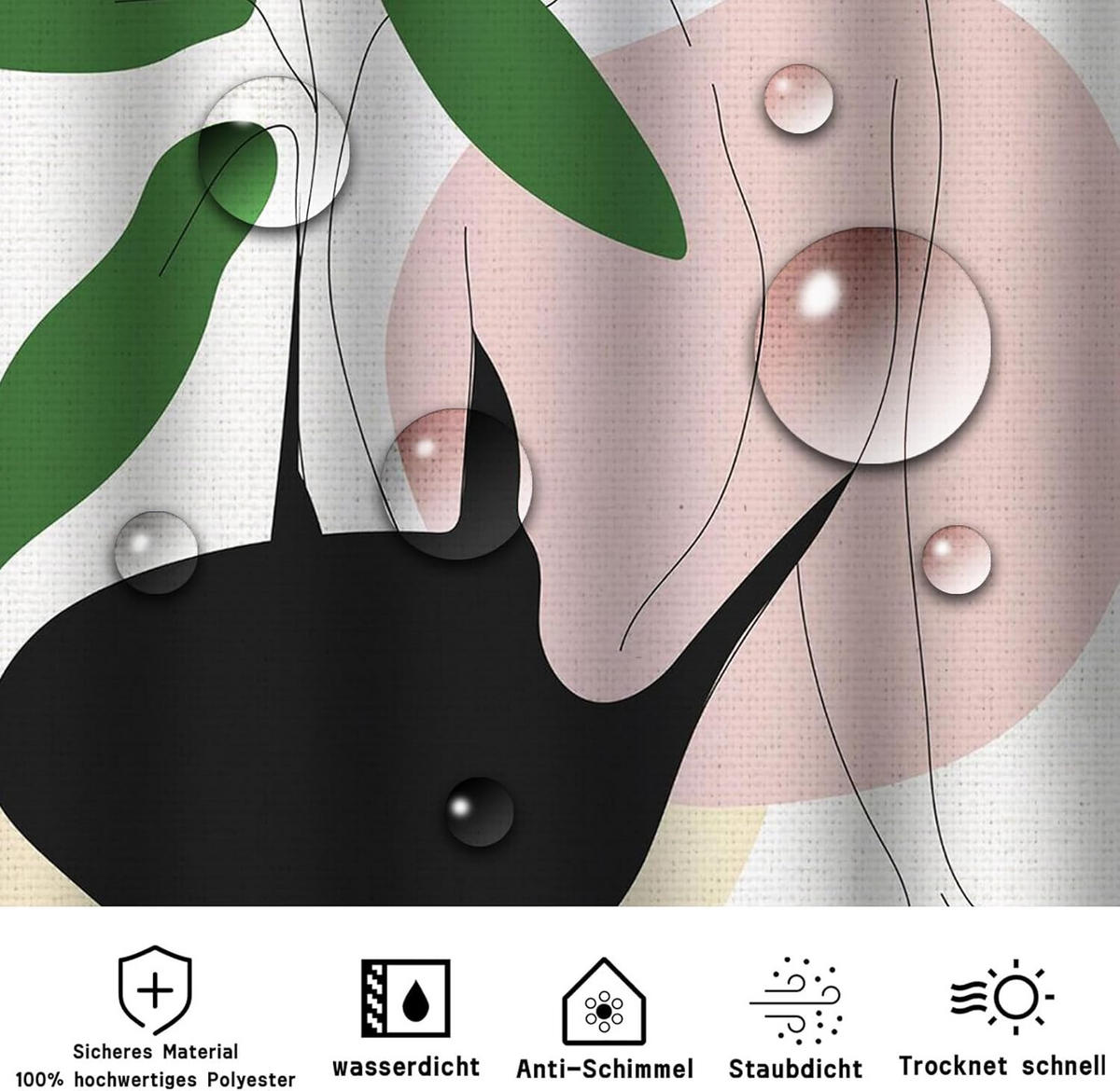 DUSCHVORHANG Polyester schimmelresistent wasserdicht waschbar schnell trocknend mit Ringen Dusche fürs Badezimmer - Multicolor, Textil (180/180cm) - MCBOSON