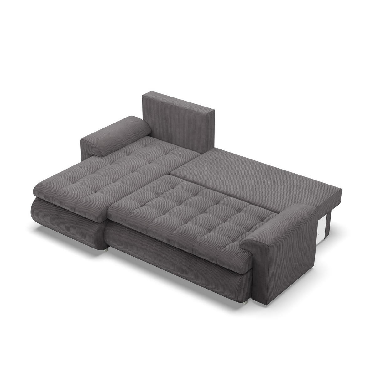 ECKSOFA LINKS MIT SCHLAFFUNKTION FORESTA, Cord - Dunkelgrau - Dunkelgrau, Textil (230/159cm) - Mebligo