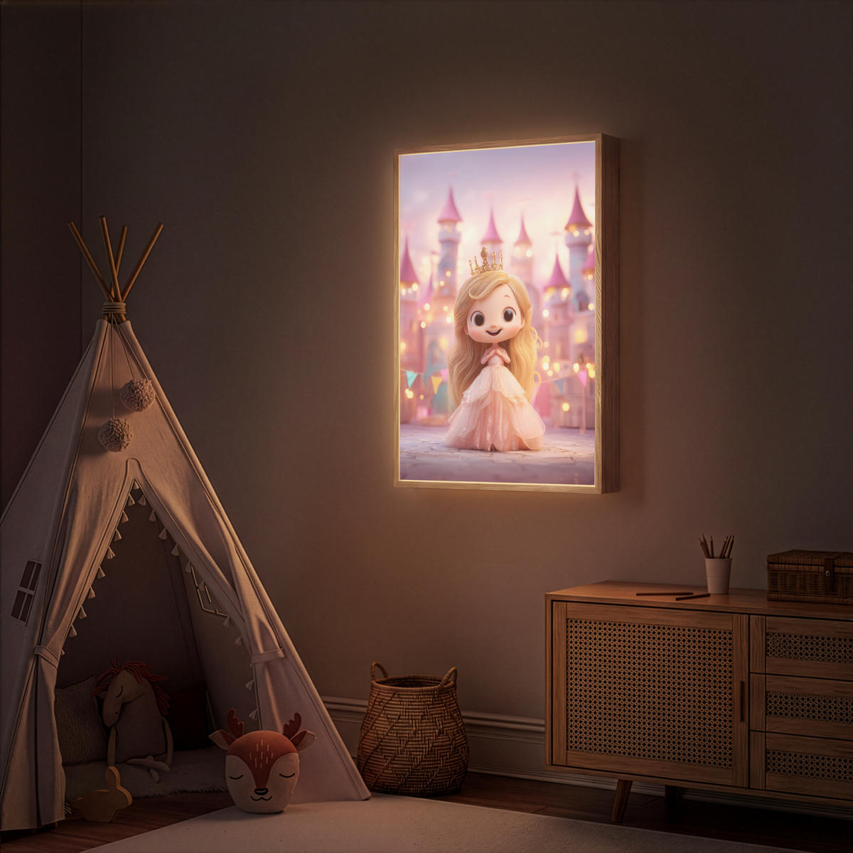 DOBÍJECÍ NOČNÍ LAMPIČKA Princezna - Růžová - Zámek 60x90 cm - růžová, kompozitní dřevo (8/60/90cm) - OnlyWow