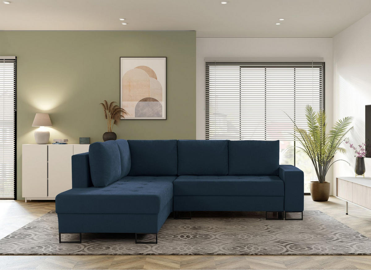 ECKSOFA Larelle Dunkelblau Chenille 245 cm - Schwarz/Dunkelblau, Textil/Metall (245/200cm) - Selsey
