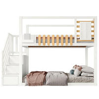 ETAGENBETT 90/200 cm in Weiß/Natur mit Treppe und Stauraum - Weiß, Holzwerkstoff (90/200cm) - BEAOK