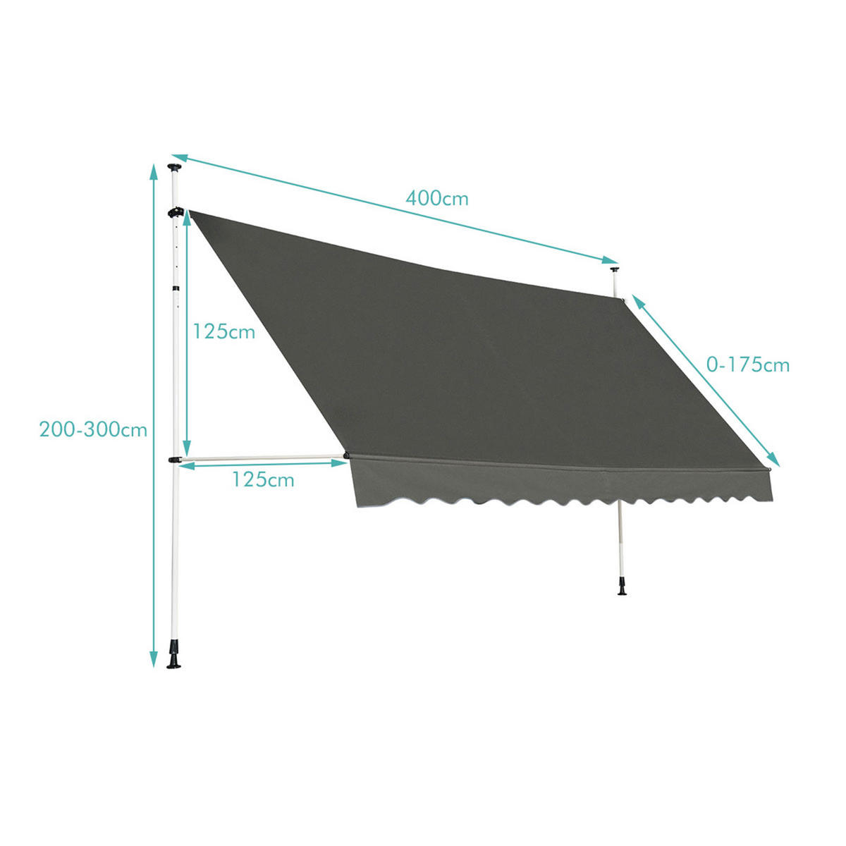 KLEMMMARKISE 400 cm Breit Grau - Grau, Metall (395/300/125cm) - COSTWAY