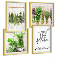 BILDER SET 4er Set - 50x50 cm & 40x60 cm Goldrahmen - Kräuterpflanzen zum Trocknen in der Küche - Goldfarben, Kunststoff (50/50cm) - TULUP