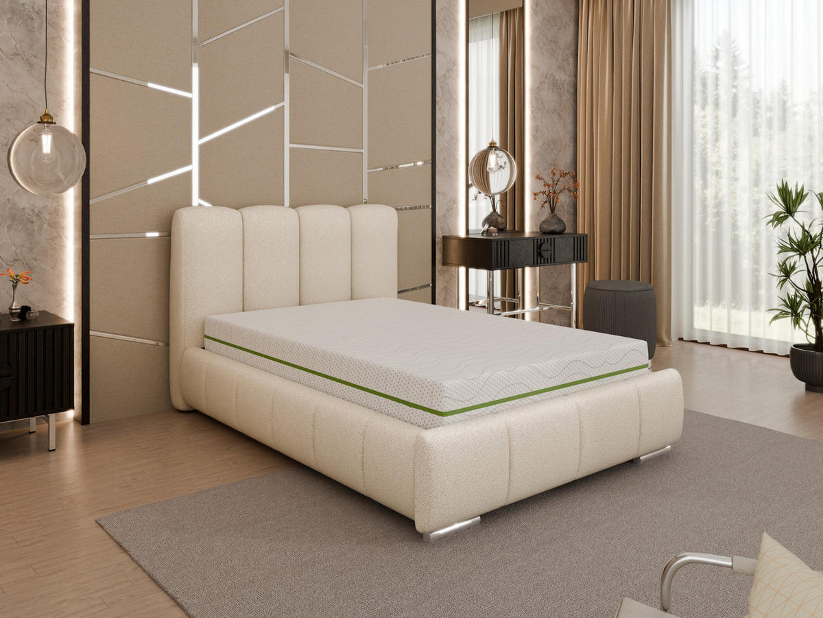 POLSTERBETT Zaira 120x200cm – Elegantes Polsterbett für modernen Wohnstil , ZONIERTE MULTI-TASCHEN-FEDERKERN (24cm), beige - Beige, Holz (90/200cm) - Homesy